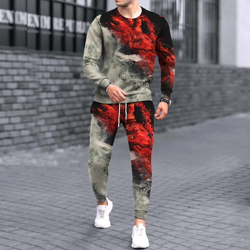 

Autumn/Winter 2022 Men's Suit 3D Printing Personality Fashion Long Sleeve Sports Casual Spring Pants 2 Piece Set High Quality
