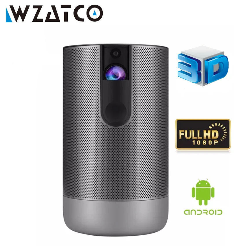 WZATCO D2 3D Smart Projector Full HD 1920x1080 Android 7.1 5G wifi 300Inch DLP Proyector Support 4K Video Game LED Beamer