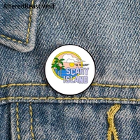 greetings from scary island the peach fuzz pin custom funny brooches shirt lapel bag badge enamel pins for lover girl friends