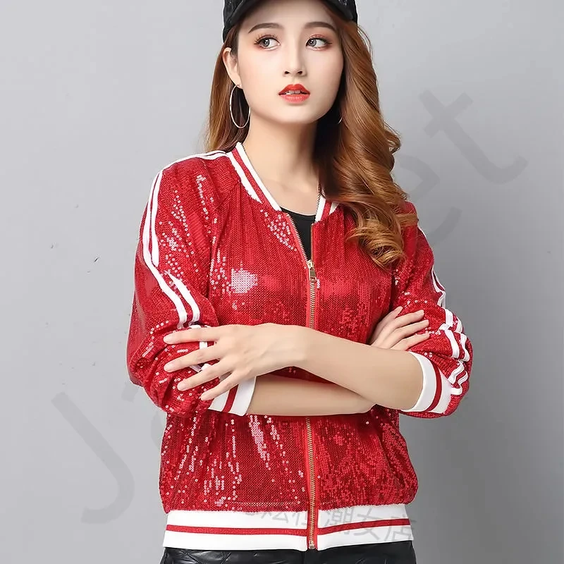 

Куртка женская осенняя с блестками, на молнии, с длинным рукавом, LT458