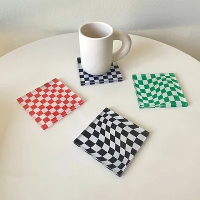 

10x10cm Checkerboard Coaster Dinner Mat Acrylic Color Nordic Retro Style Photography Props Are Placed Irregularly