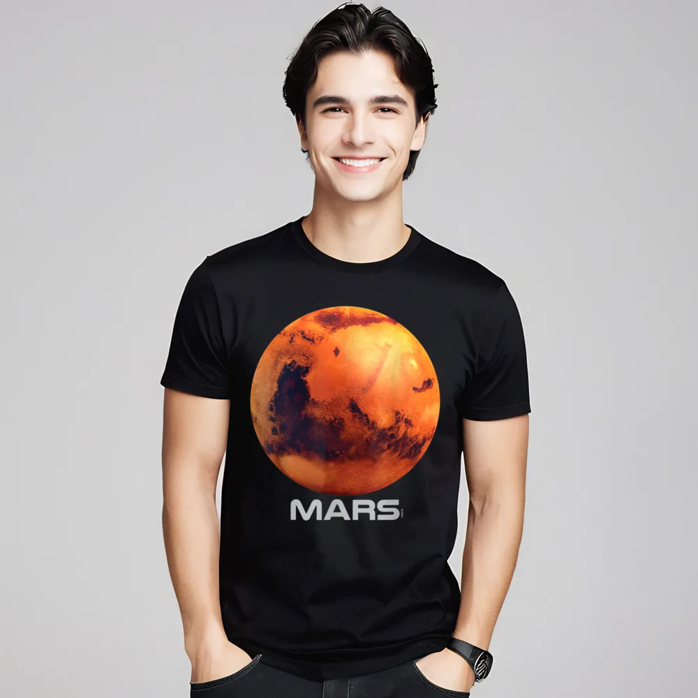 Фото Футболка Mars с солнечной системой планеты, Забавные футболки с коротким рукавом и круглым вырезом из высококачественного хлопка, обычные футболки, день папы для влюбленных №1