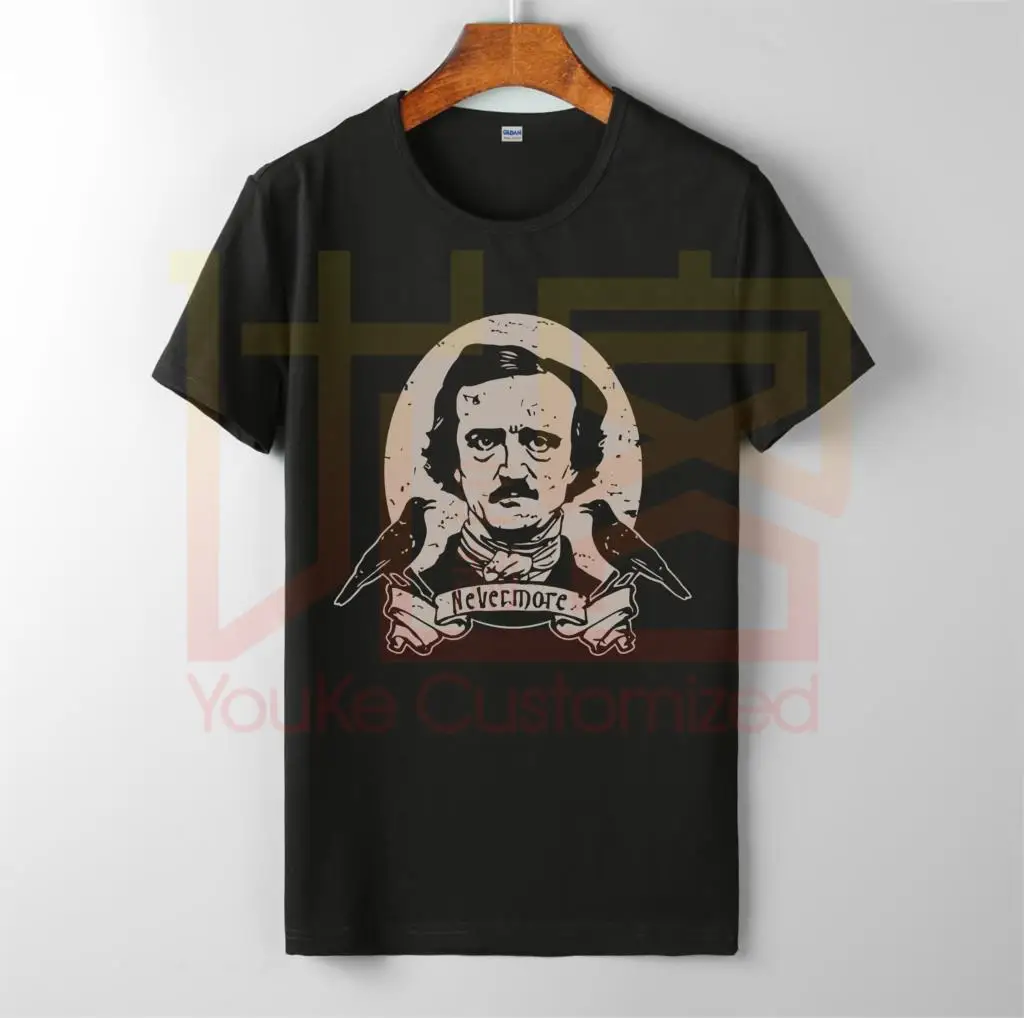

edgar-allan-poe-t-shirt-horror-vintage-cult-novel-tee-men's hot selling 100% cotton custom printed high quality brand t-shirt