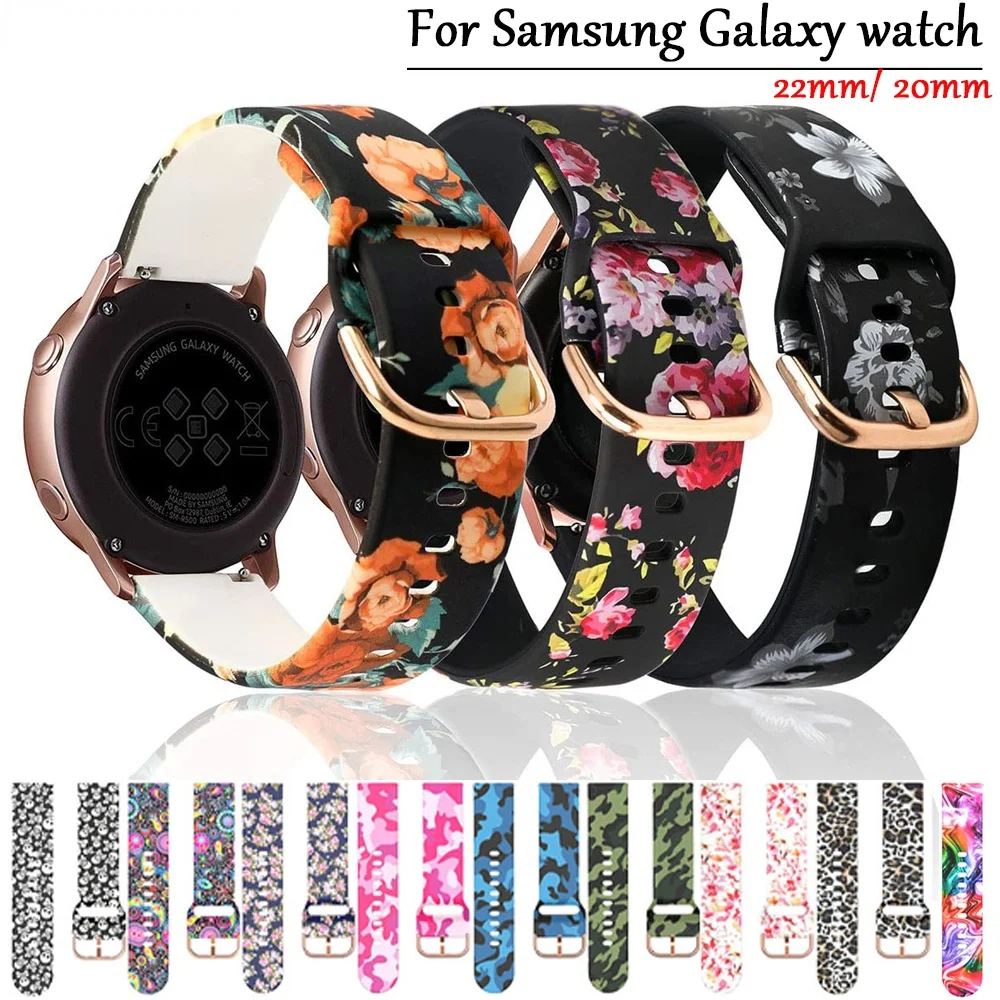

22MM 20MM Watch band for Samsung Galaxy Watch Active 2 44mm 40mm Gear S2/ Printing Silicone bracelet for huawei gt/2 42mm strap