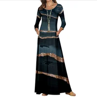 Spring Summer Women'S Round Neck Long Dress Color Pattern Printing Fashion Collection Cross-Border Clothing Holiday