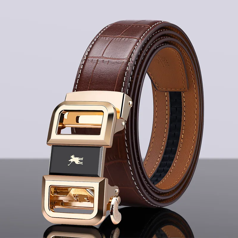 

WilliamPOLO New Style Men Belt Genuine Leather Automatic Buckle Luxury Brand Male Belts Strap Original Natural Cowskin Belts