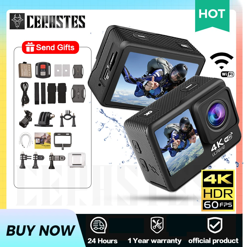 CERASTES 4K 60FPS WiFi Anti-shake Action Camera Dual Screen 170° Wide Angle 30m Waterproof Sport Camera photographic cameras