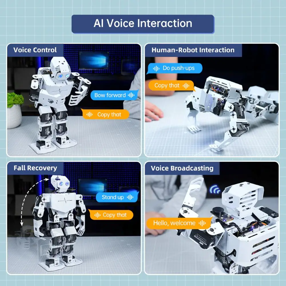 Фото Робот-гуманоид Hiwonder Tonybot Multimodal Large AI Model на базе ESP32, 17 степеней свободы, образовательный робототехнический набор с управлением по визуальному и голосовому сигналу №5