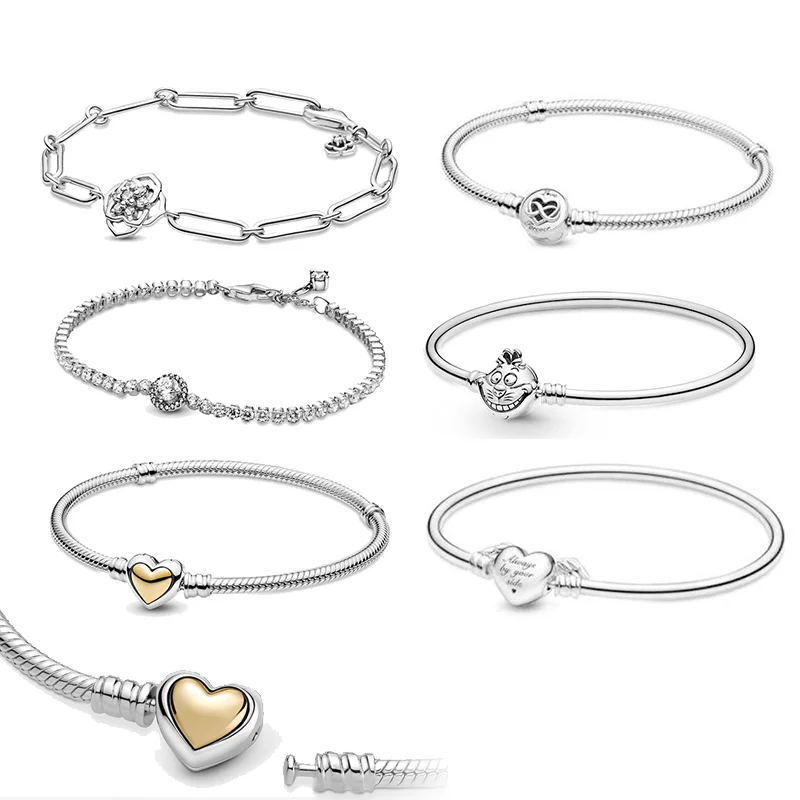 

Silver 925 Moments Winged Domed Golden Heart Infinity Clasp Snake Chain Sparkling Halo Tennis Bracelet For Women Free Shipping