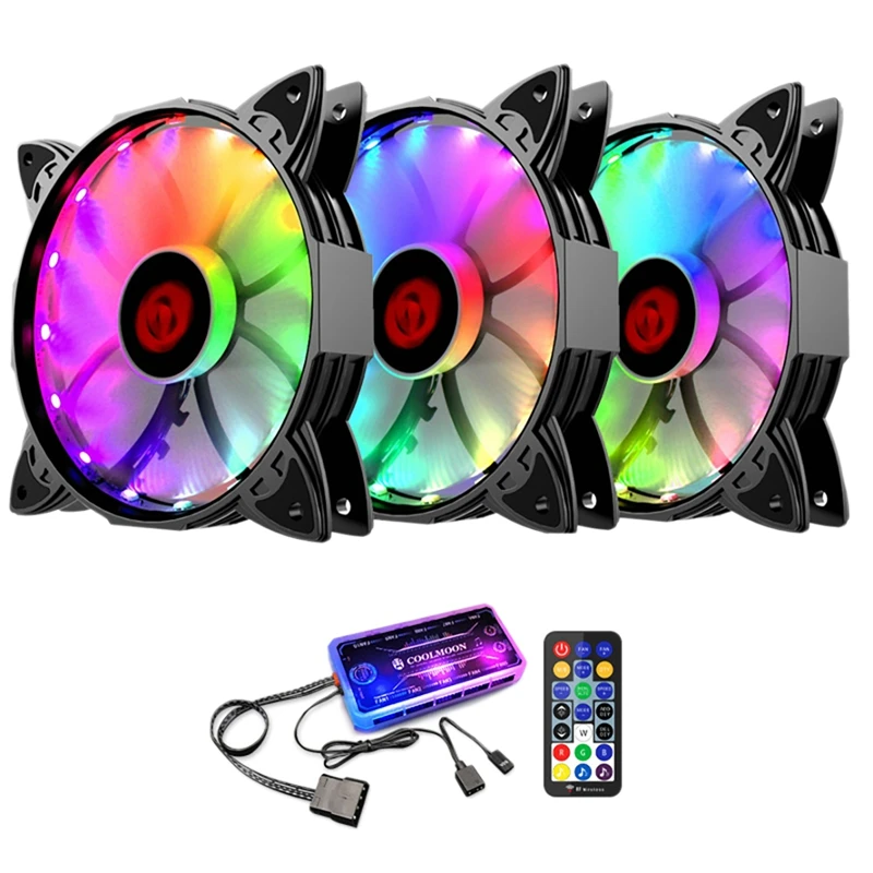 

COOLMOON 6 Pack 120Mm RGB Case Fans High Performance Cooling PC Fanlow Noise Computer Fans With Remote Control Hub For PC Case