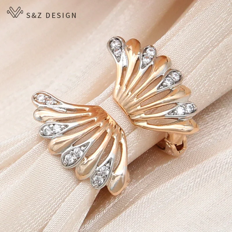 

S&Z DESIGN New Arrivals Fashion Champagne Gold Color Cubic Zirconia Wing Dangle Earrings For Women Wedding Jewelry Gift