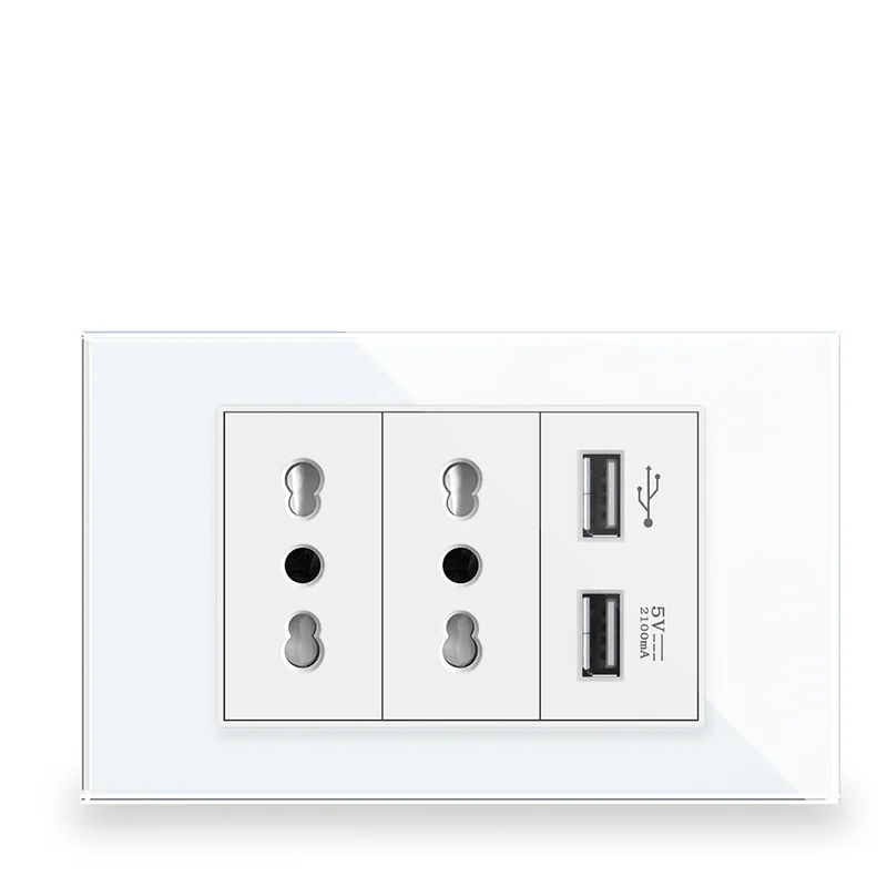 

120 тип, итальянская настенная розетка USB, панель итальянского стандарта, трехконтактная стеклянная розетка Джордана Чили, Скрытая установка