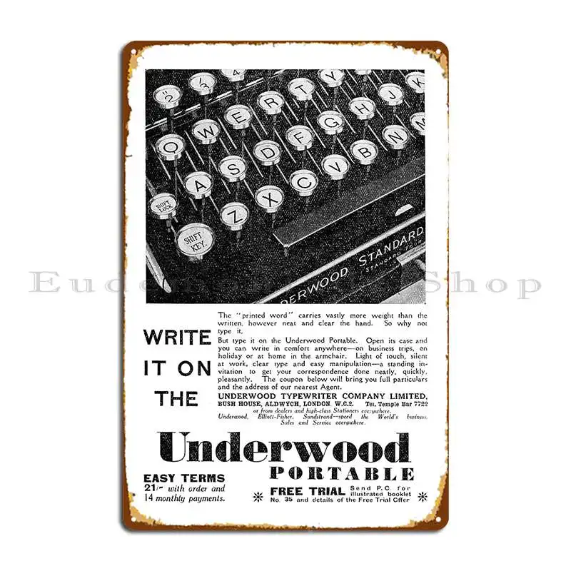 Пишущая машинка Underwood Co портативный винтажный рекламный металлический знак 1931