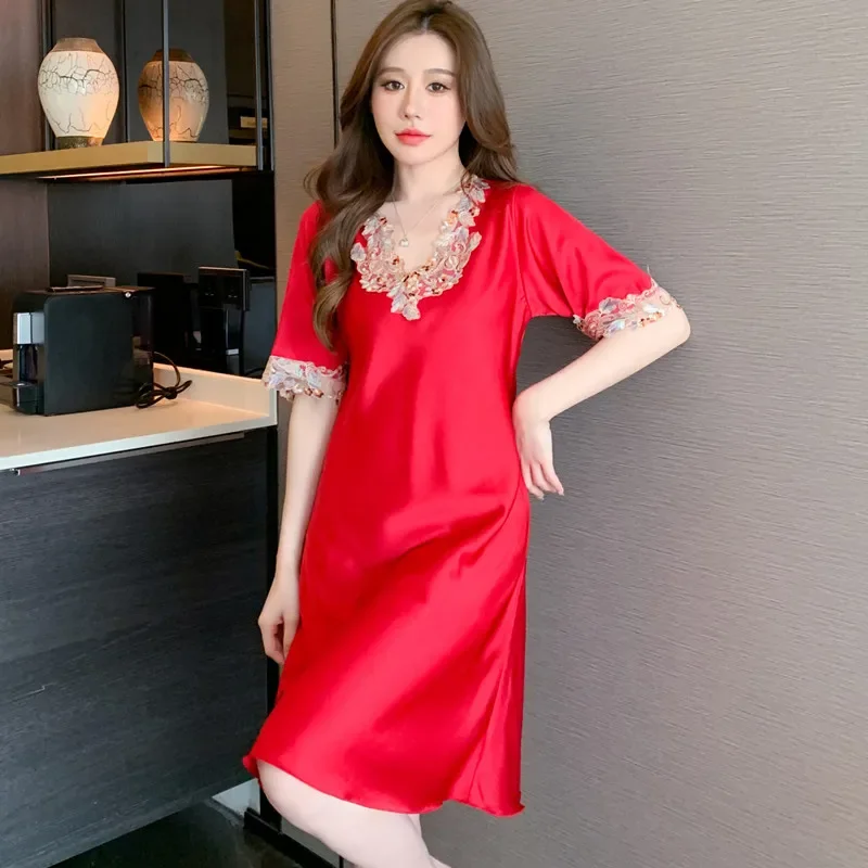 Jxgarb Новое поступление 2023 летняя женская атласная ночная рубашка с коротким