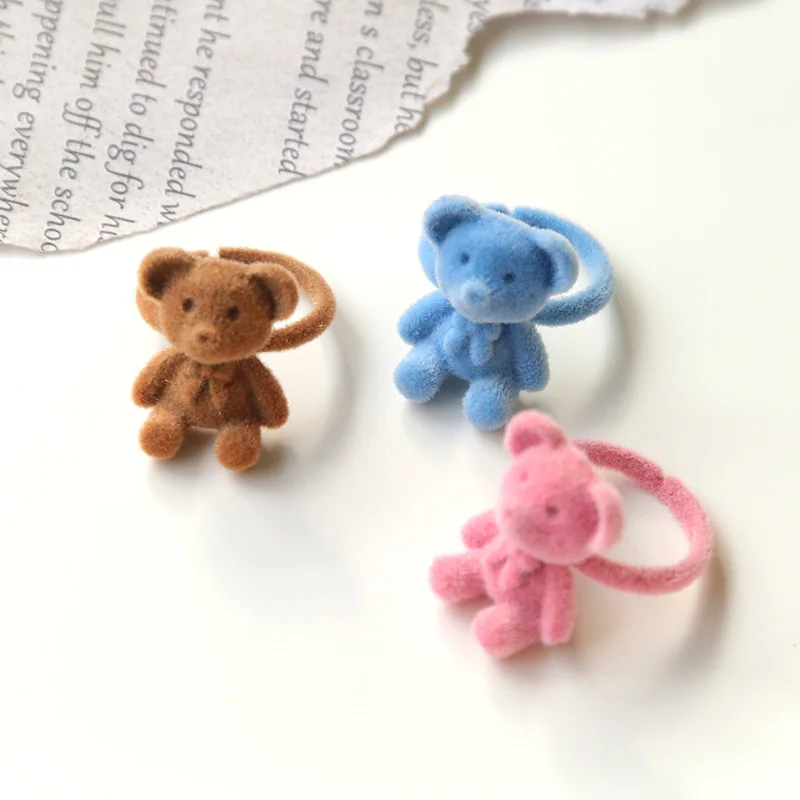 

2pcs cute cartoon velvet flocking bear ring in autumn and winter diy sweet ring student couple ring wholesale