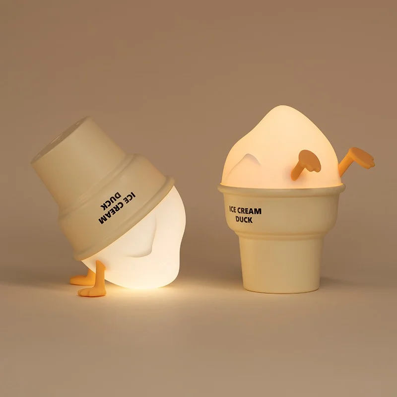 

New Ice Cream Duck Night Light USB Interface Creative Cute Festival Gift Atmosphere Light Bedroom Bedside Pat Night Light