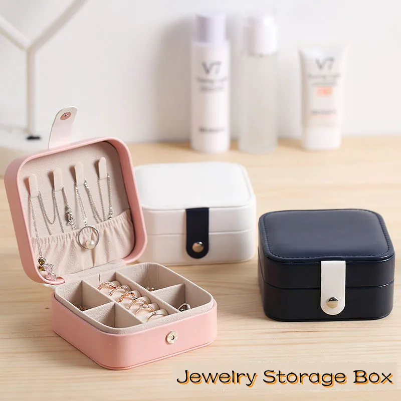 

Portable Jewelry Storage Box Pu Leather Storage Case Earrings Necklace Ring Jewelry Organizer Display Holder Women Girls Gift