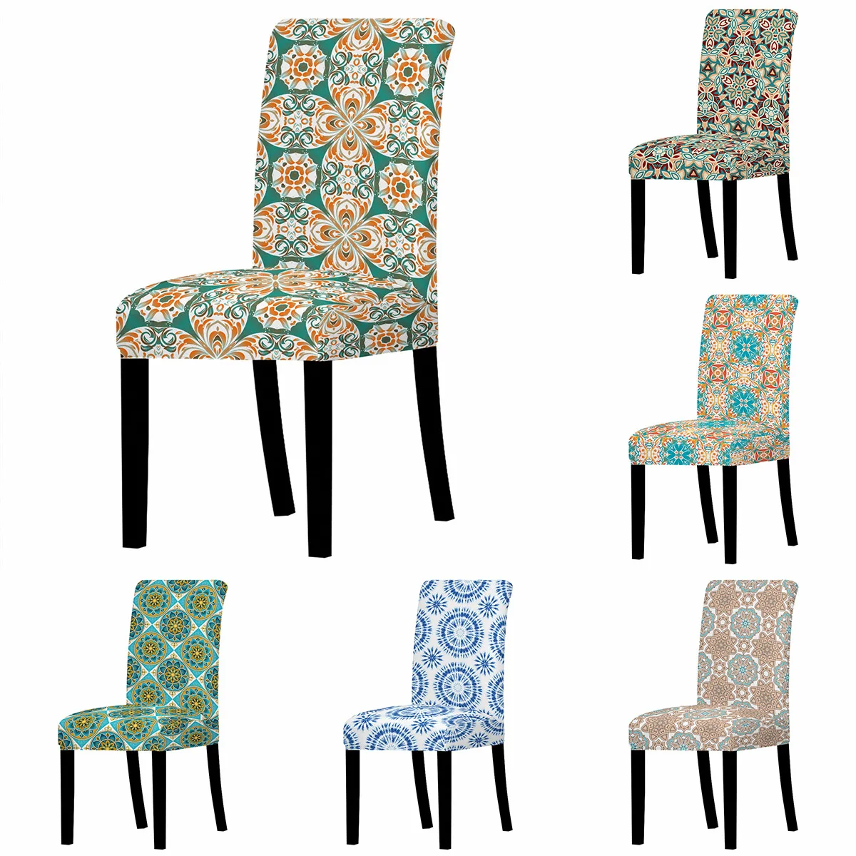 

Elastic All-inclusive Chair Cover Dust-proof Mandala Printed One-piece Office Computer Seat Cover Washable Chair Protector