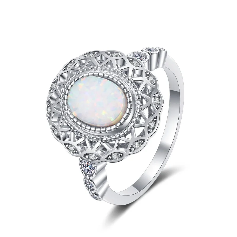 

S925 Sterling Silver Opal Ring European And American Fashion Cool Diamond Opal Ring