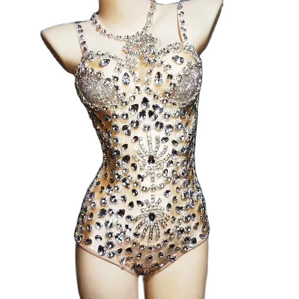 

Glitter Gold Rhinestones Women Bodysuit Sleeveless Skinny Leotard DJ Singer Stage Wear Bar DS Dance Show Performance Costumes