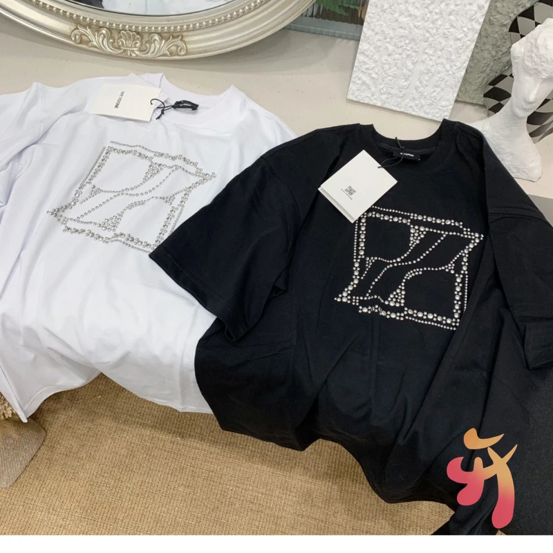 

WE11done T-shirt Mens Womens Korean Top Pearl LOGO Oversized T-shirt Harajuku