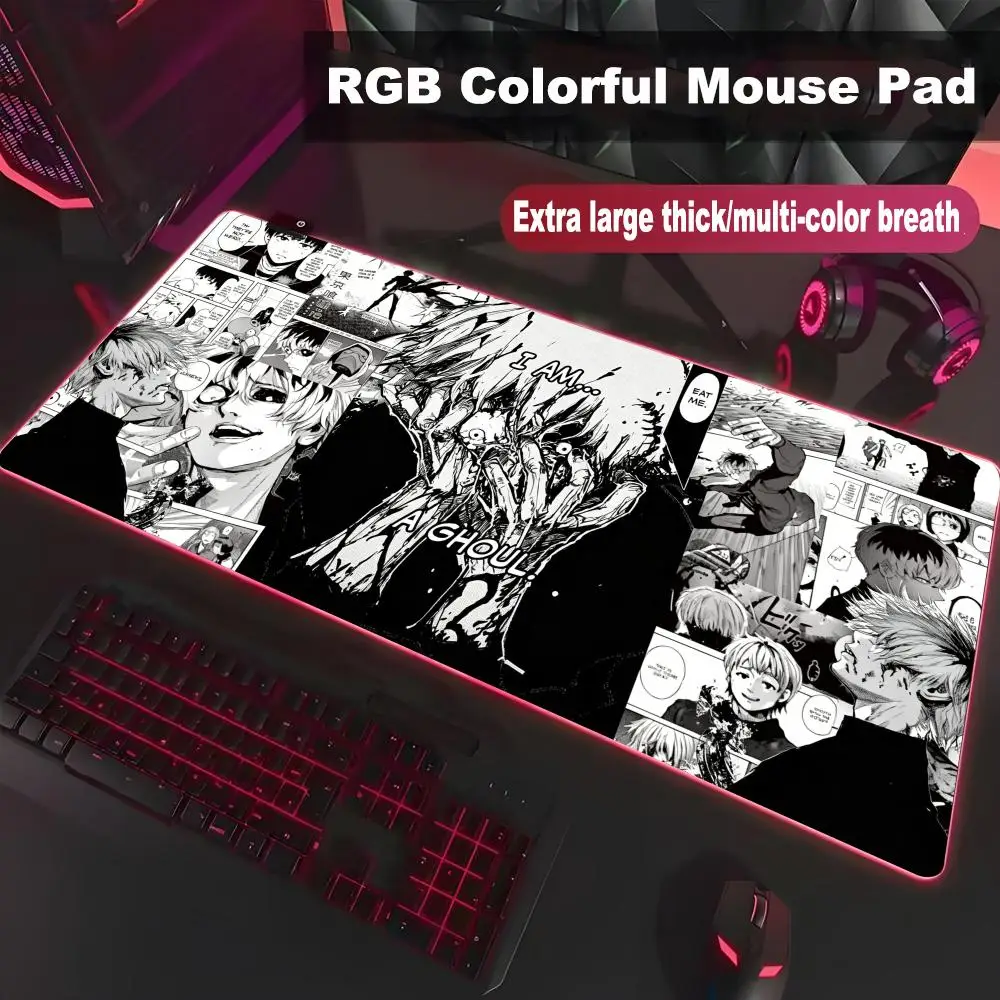 Фото Коврик для мыши Tokyo G-Ghoul Ken Kaneki, высококачественный игровой коврик с RGB LED подсветкой для ПК, большой коврик для студентов, светящийся коврик для геймеров HYBXXC №5