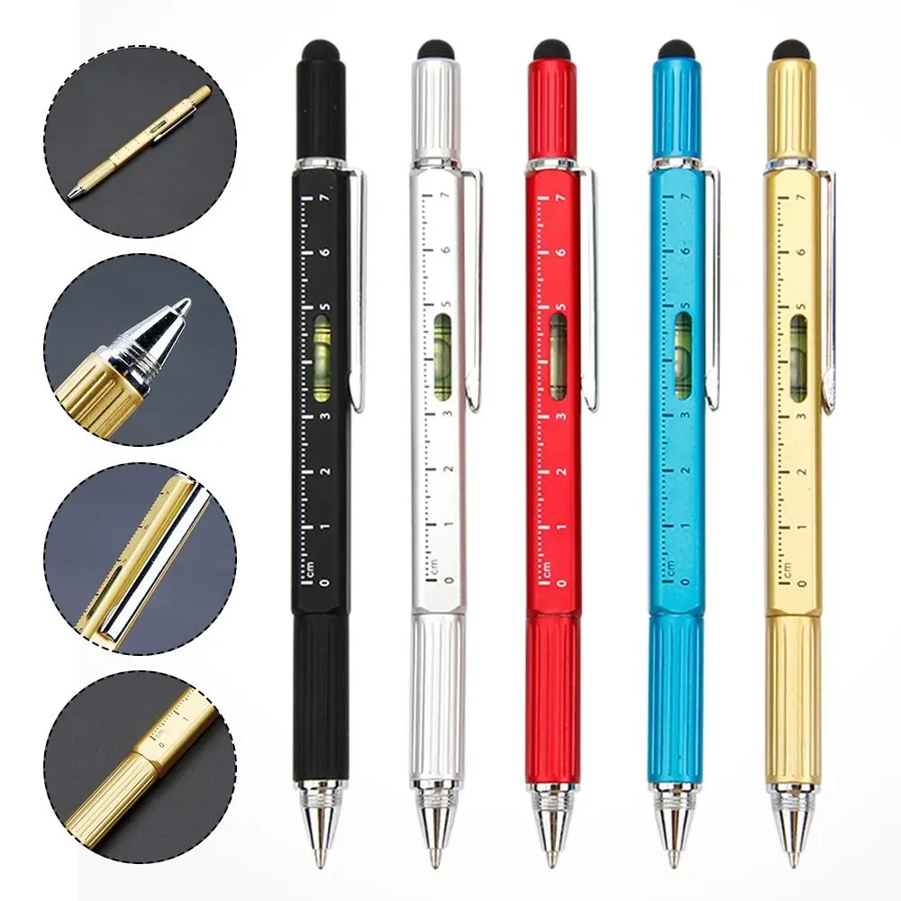 

6 in 1 Metal Multi-function Ballpoint Pen with Measure Technical Ruler Screwdriver Touch Screen Stylus Spirit Level