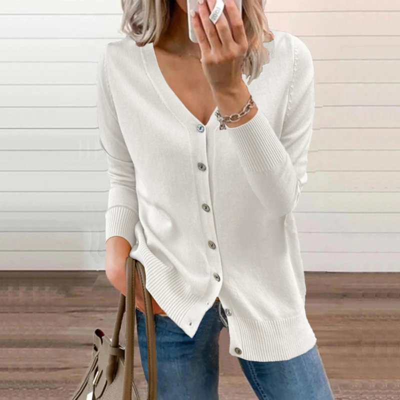 

Women Knitted Cardigans Sweater Fashion Autumn Long Sleeve Loose Coat Casual Button Thick V Neck Solid Female Tops 2022 Fashion