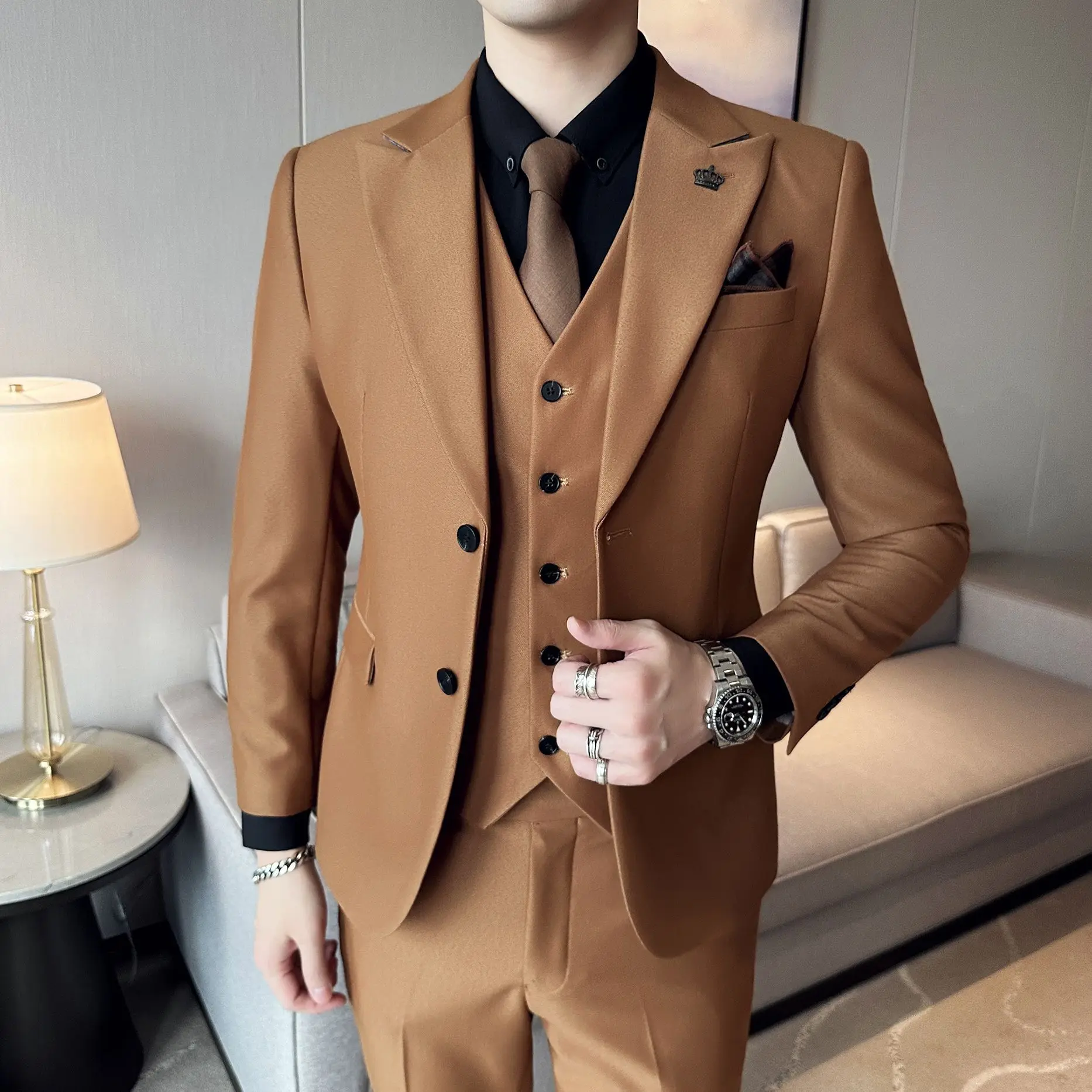 

Sky Blue Green Khaki Men's Wedding Suits 3 Piece Solid Colored Tailored Fit Single Breasted Two-buttons 2023 Wholesale of Suit