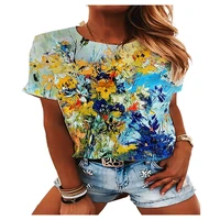 new womens high street t shirt fashion floral print 3d printing painting t shirt women comfortable breathable fashion loose top