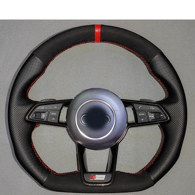

DIY Black Suede Car Steering Wheel Cover For Audi TT (8S) 2014-2019 TTS 2014-2019 TT RS 2016-2019 R8 (4S) 2015-2019 Hand Sewing