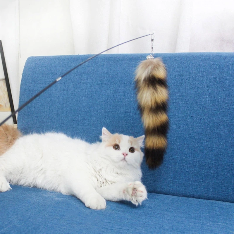 

Interactive Teaser Wand Fake Fur Cats Teasing Stick Kitten Scratch Chew Rod Cat Toy Accessories