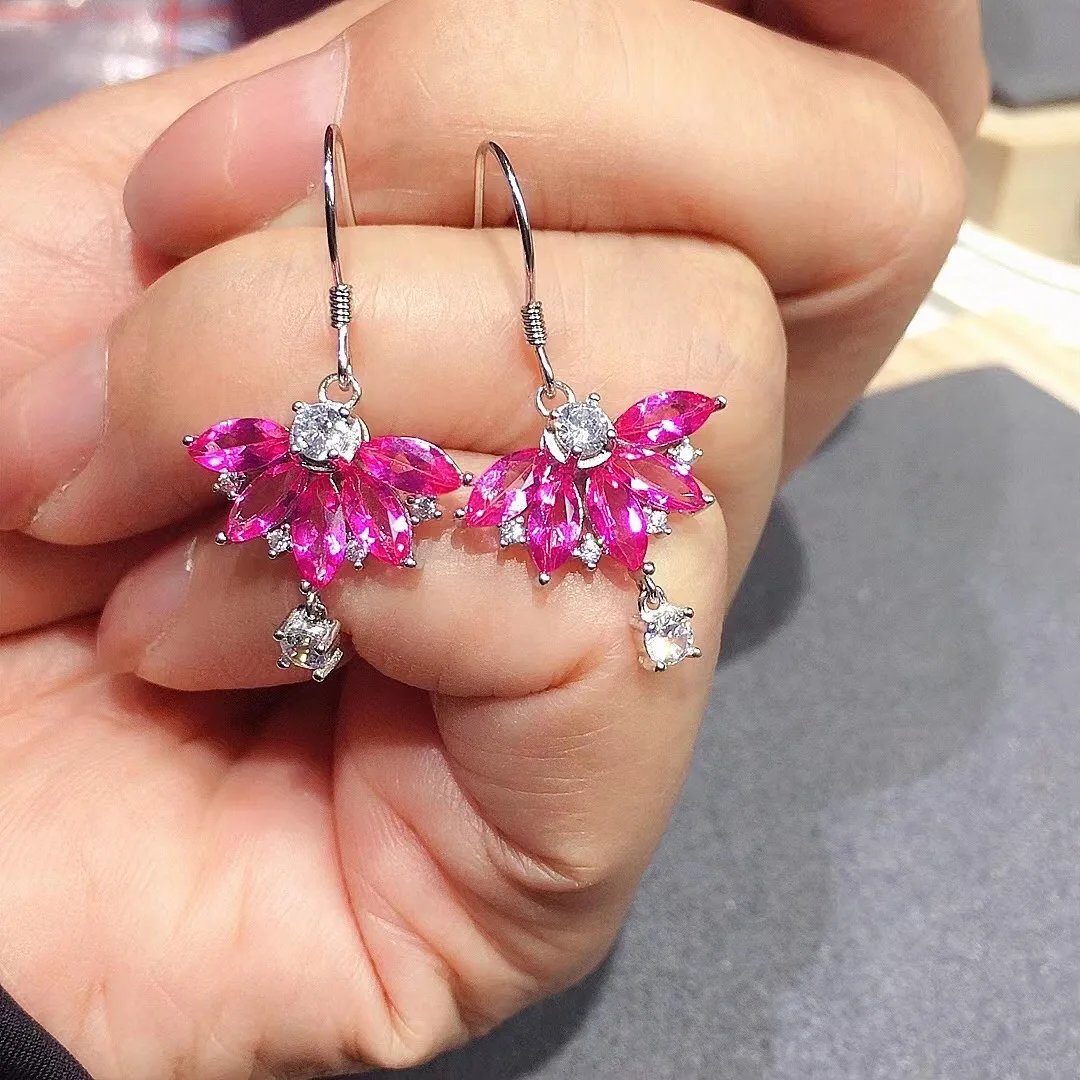Серьги-капли из серебра 925 пробы с розовым топазом для вечеринки, 4*6 мм, серьги-капли с натуральным топазом, классические висячие серьги с серебряным топазом для молодых девушек (art.: 3920d06739d20) - 3920d06739d20