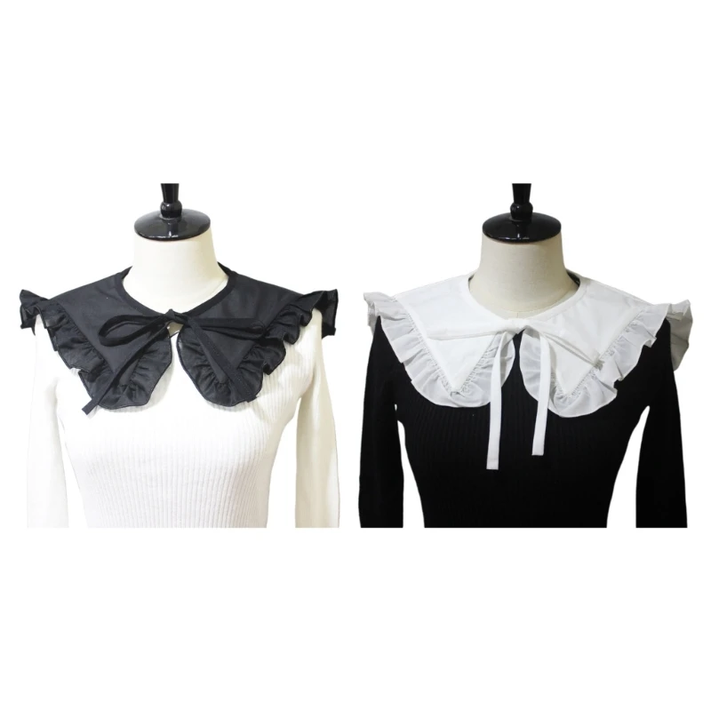 

Multifunctional Ruffle Trim Detachable Faux Collar Shawl Wrap Scarf Women Lace-Up Decorative Triangular Necklace Capelet