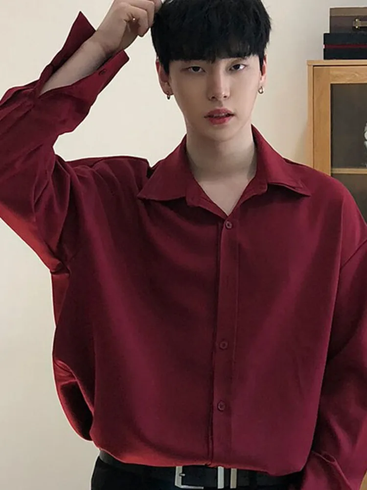 Новая мужская рубашка IEFB из ледяного шелка в Корейском стиле с длинным рукавом