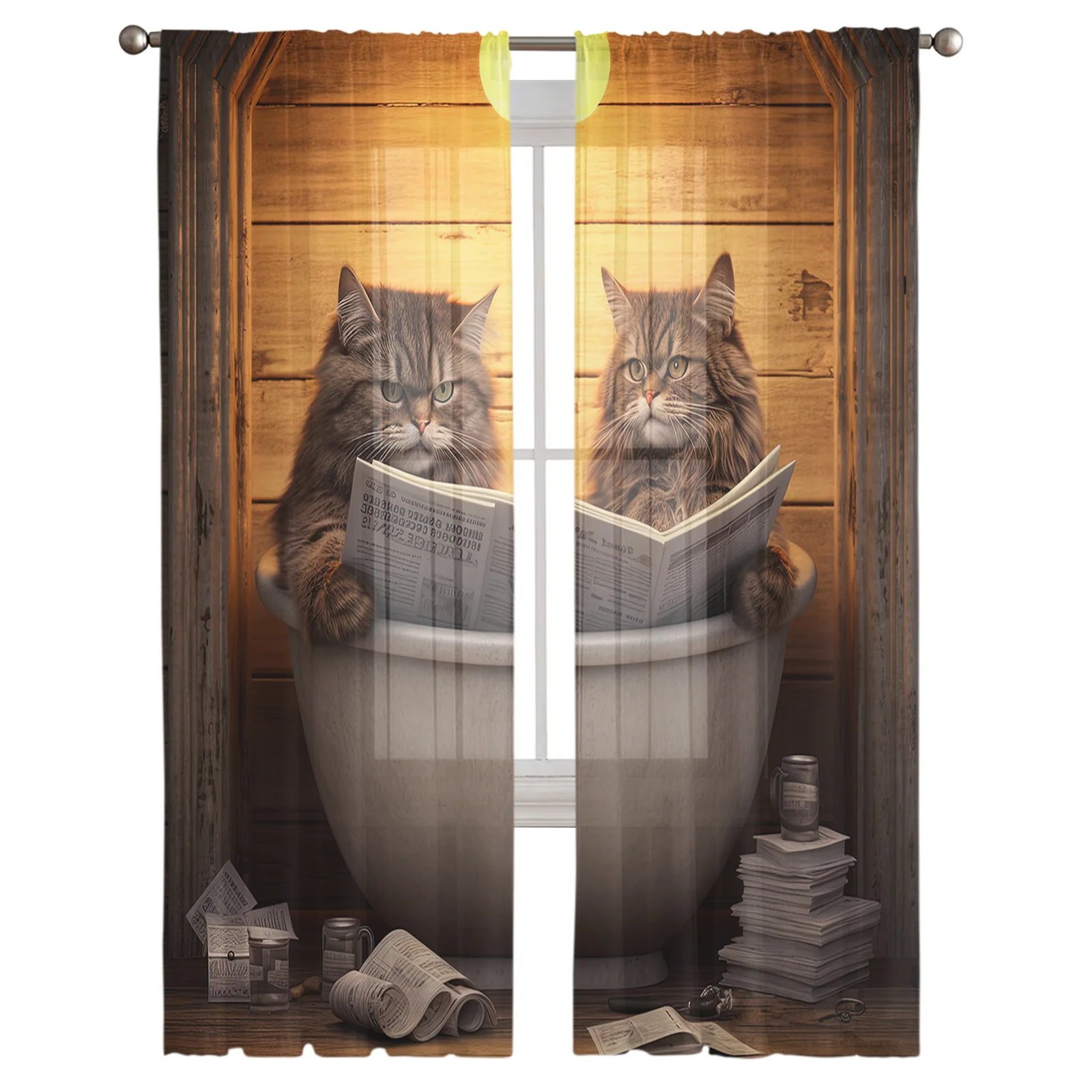 Тюлевые шторы с изображением кота для ванной гостиной прозрачные Занавески