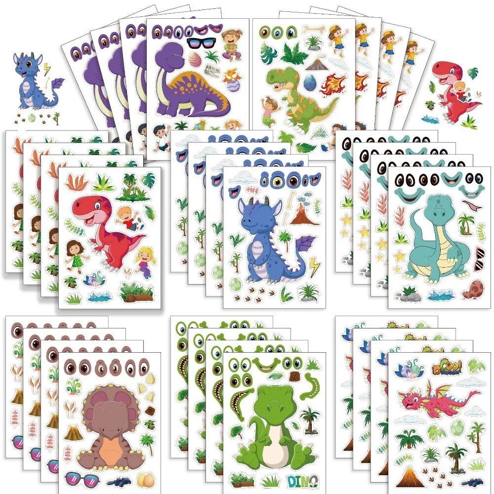 

16Sheets/set Make Your Own Dinosaur Sticker for Kids with Dinosaur Party Favors Face Stickers for Kids Crafts Activities Gifts
