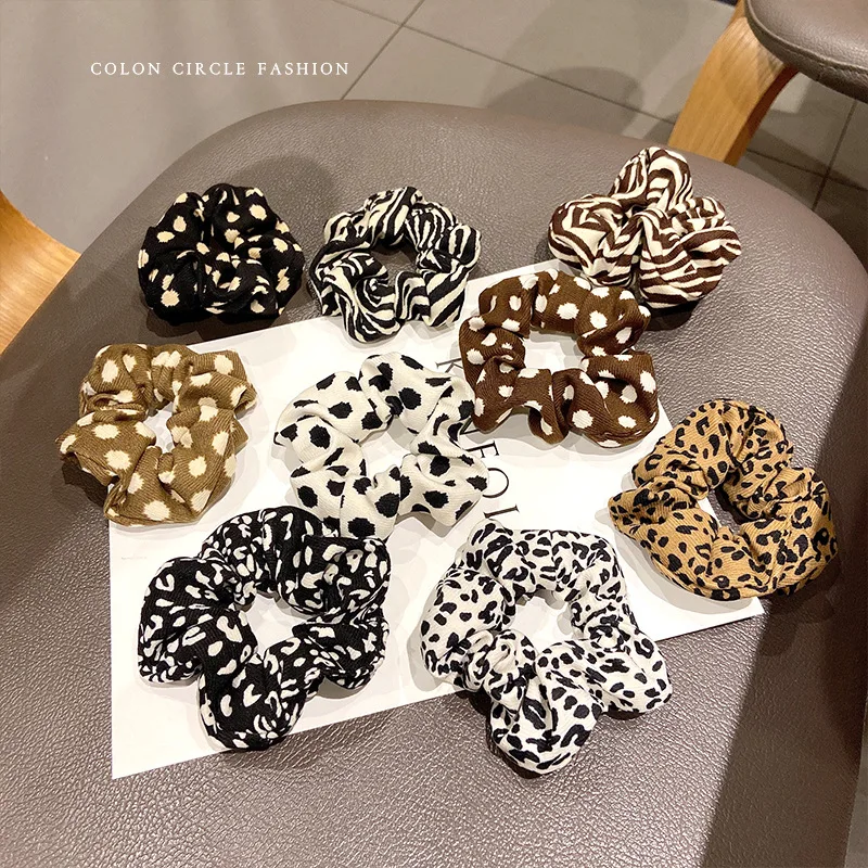 

Retro Hair Rope Leopard Print Hair Accessories Large Intestine Hair Ring Fashion Polka Dot Temperament Hair Rope for Women