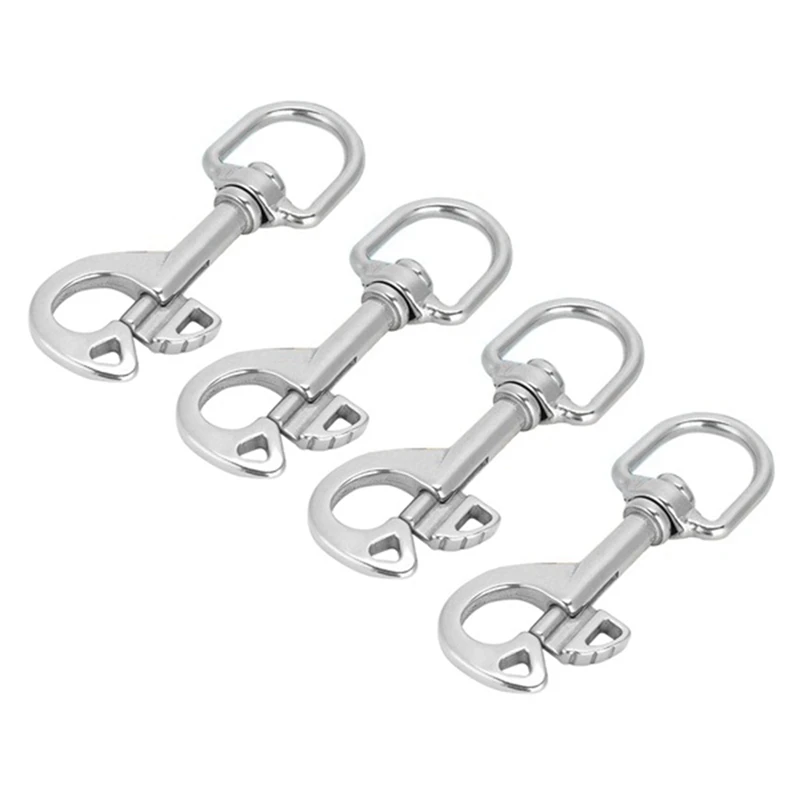 

4 Pack Scuba Diving Hooks Swivel Eyebolt Spring Hook Clip Marine Boat 96Mm Silver Stainless Steel