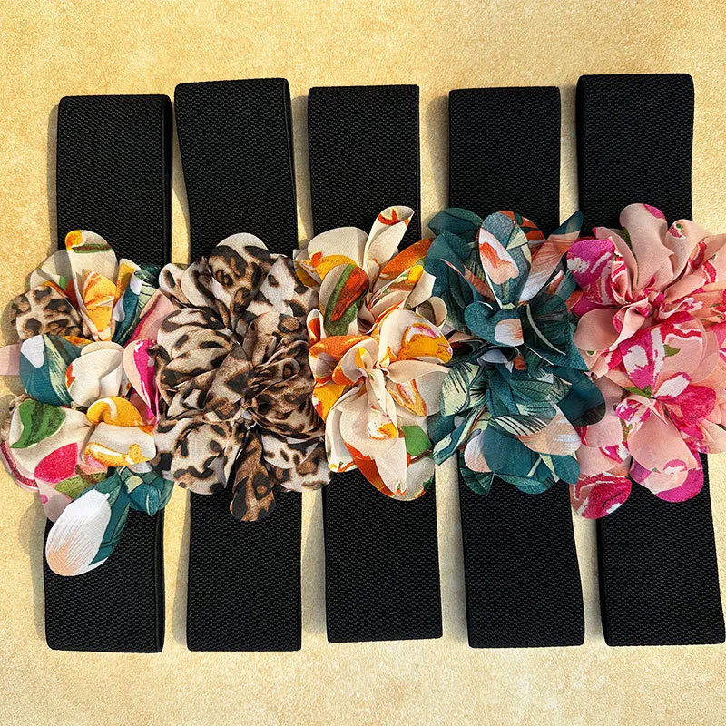 2023 New Women's Elastic Handmade Fabric Flower Belt with Dress