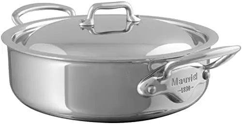 

5-Ply Polished Stainless Steel Rondeau/Braiser Pan With Lid, And Cast Stainless Steel Handles, 6-qt, France