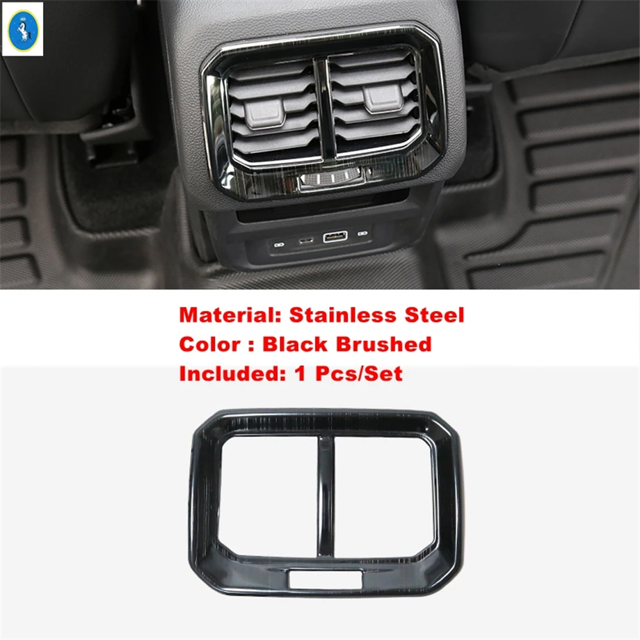 

Автомобильные аксессуары, отделка задней крышки вентиляционного отверстия кондиционера, отделка для Volkswagen VW Tiguan MK2 2016-2023, черный матовый/серебристый