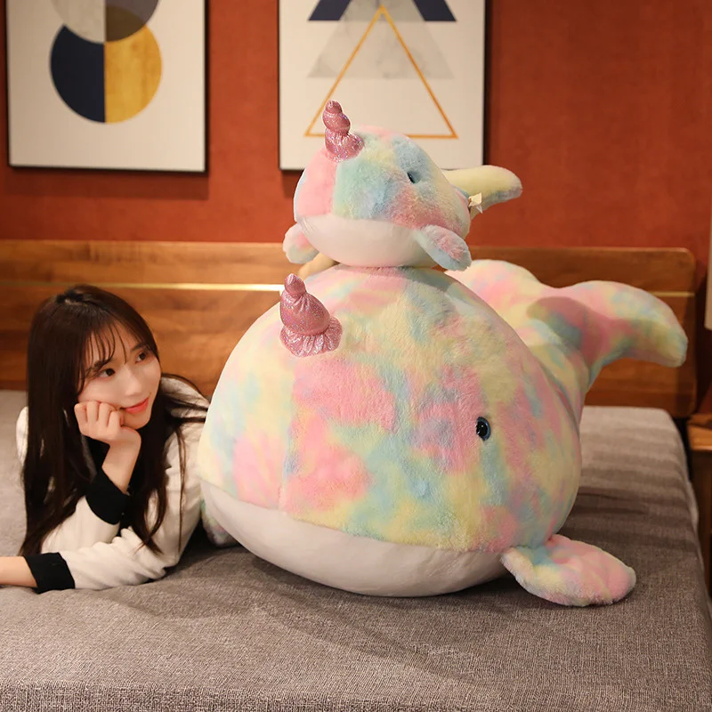 

40/60cm Colorful Unicorn Whale New Doll Soft Stuffed Cartoon Animal Marine Creature Whale Pillow Cushion Plush Toy Girl Kid Gift