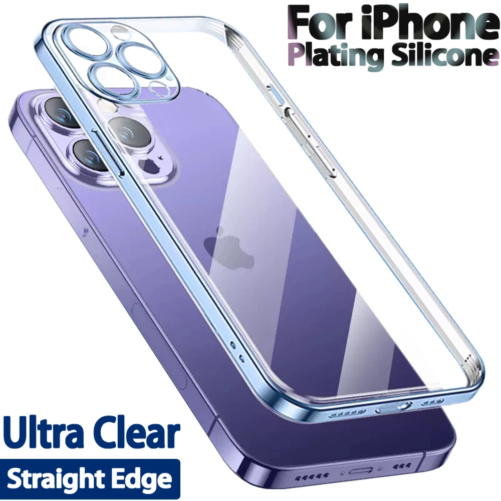 

Original Plating Silicon For Apple Clear Case Iphone 11 12 13 15 14 Pro Max Mini 6 6s 7 8 Plus X Xr Xs Se 2020 Full Cover Camera