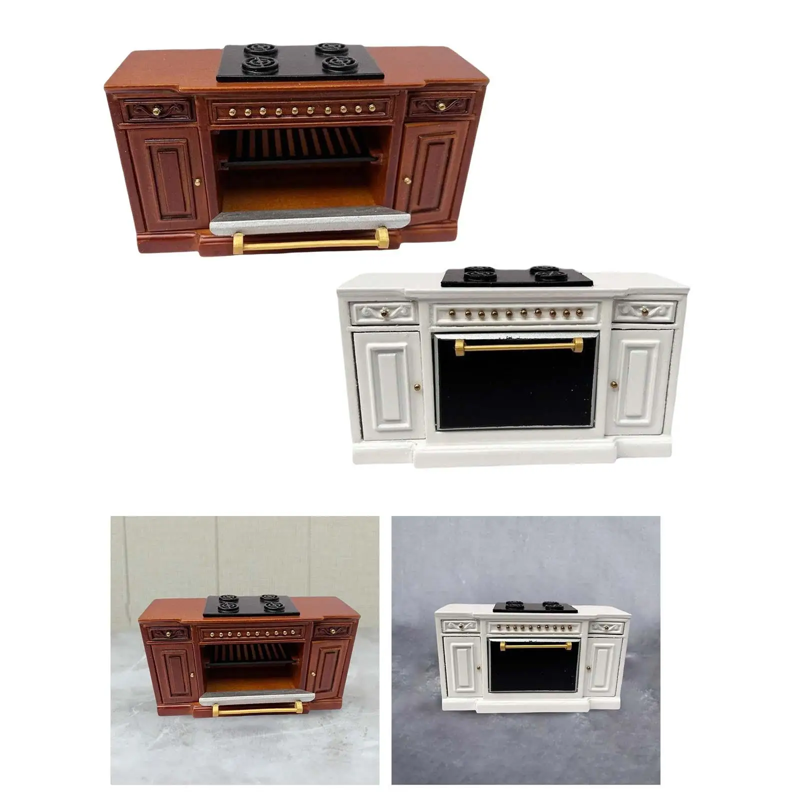

Mini Dollhouse Wood Cooker Kitchen Furniture 1/12 Furniture Sets for Decor