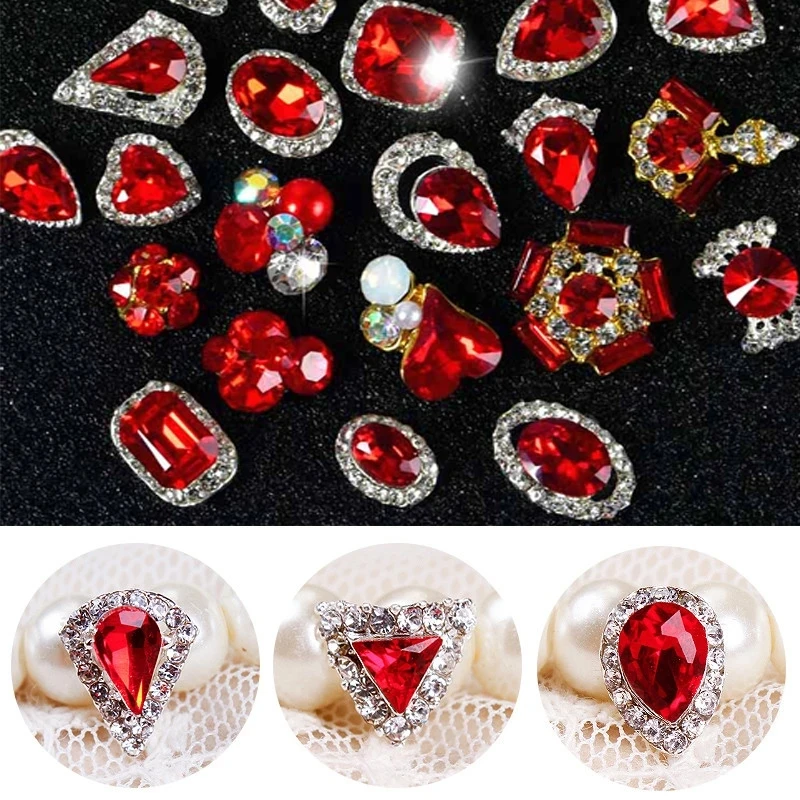 

5-10pcs Red Diamond Rhinestone Charms 3D Crystal Waterdrop/Heart Nail Gems DIY Nail Art Decorations Jewelry Crafts Rhinestone&#J