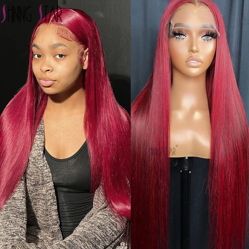 Ed 99j Lace Front Human Hair Wigs Hot Red Burgundy Straight Lace Front Wig Brazilian 13x4 Hd Transparent Lace Frontal Wig