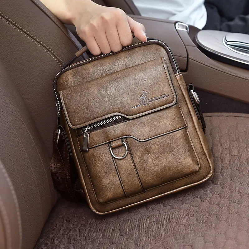 Kangaroo Brand Men's Leather Shoulder Bag PU Leather Business Men's Crossbody Bag Retro Business Messenger Bag Men's Handbag