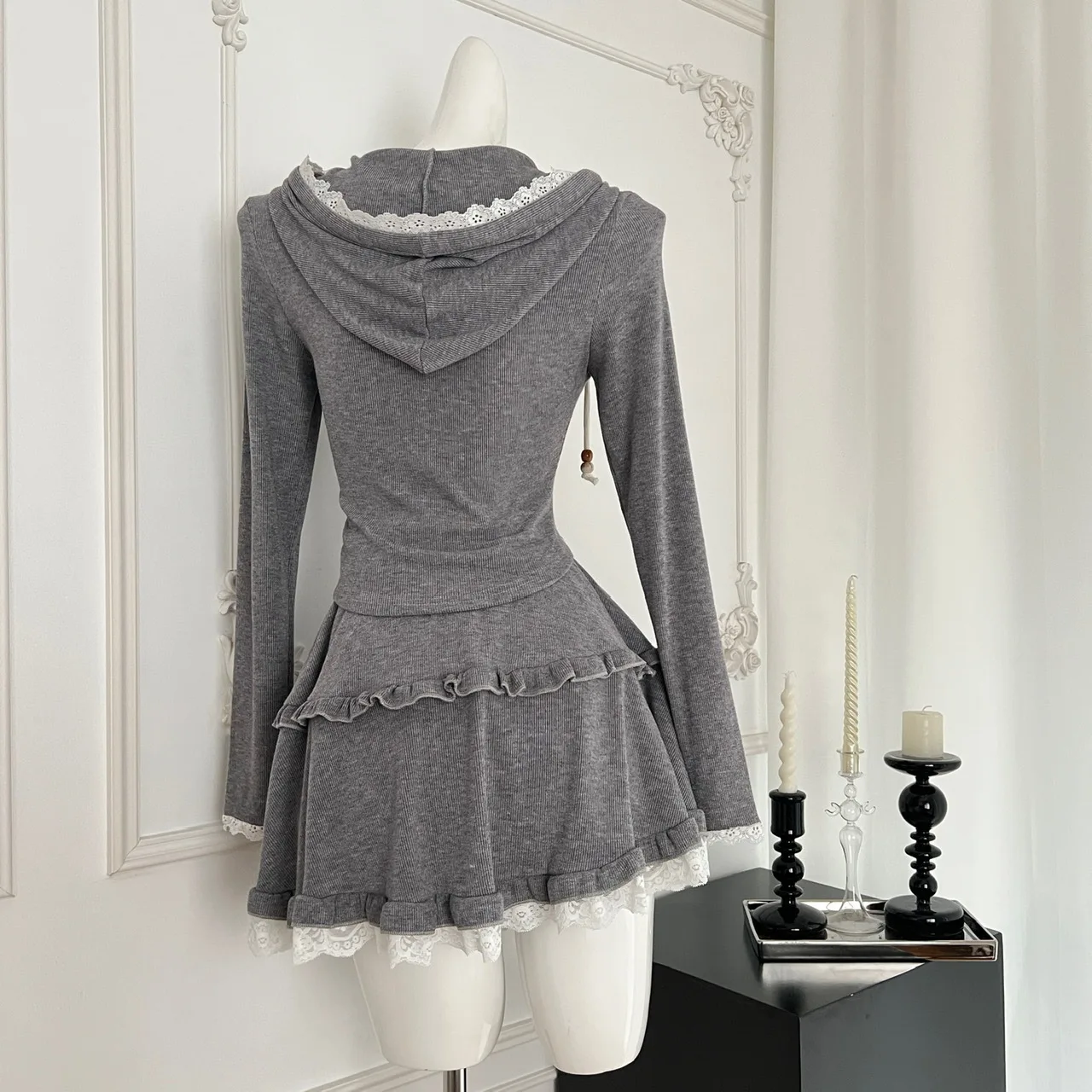 Комплект из 2 предметов для ранней осени вязаный пуловер с капюшоном и юбка-пачка