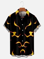 2022 creative flame element 3d digital printing t shirt mens trend loose shirt mens top one button high quality beach clothing